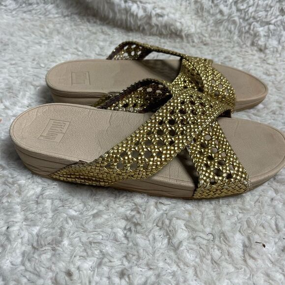 Fitflop Metallic Gold Cross-Strap Sandals - Picture 8 of 11